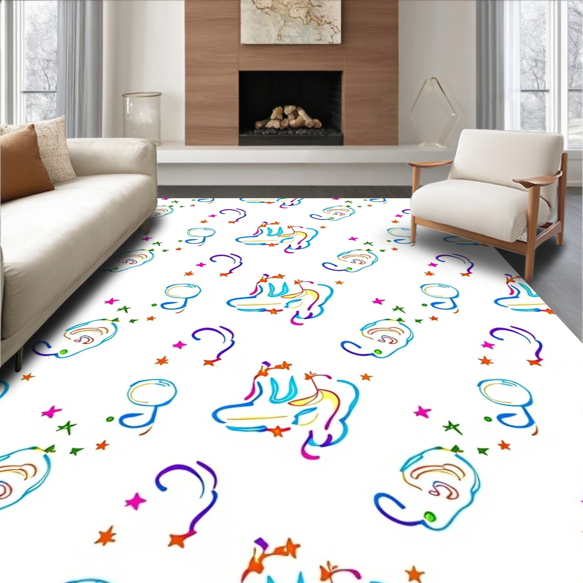 Colorful Abstract Whimsical Stars Scooter Rug