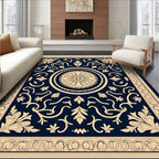 Dark Blue Floral Medallion Border Rug