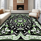 Elegant Black Green Floral Medallion Rug