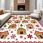 Whimsical Gingerbread Village Winter Snowflakes Rug