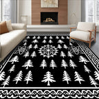 Black White Evergreen Snowflake Trio Rug