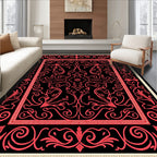 Coral Vine Scrolling Black Medallion Rug