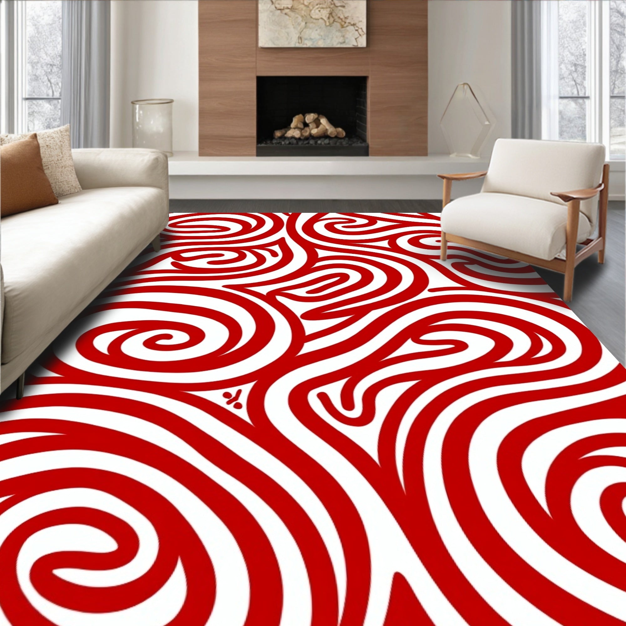 Crimson Swirl Organic Maze Rug