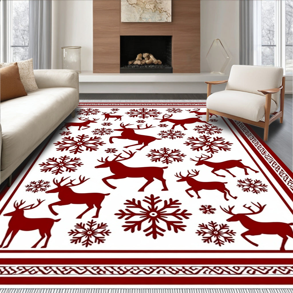 Deep Red Snowflake Stag Collection Rug
