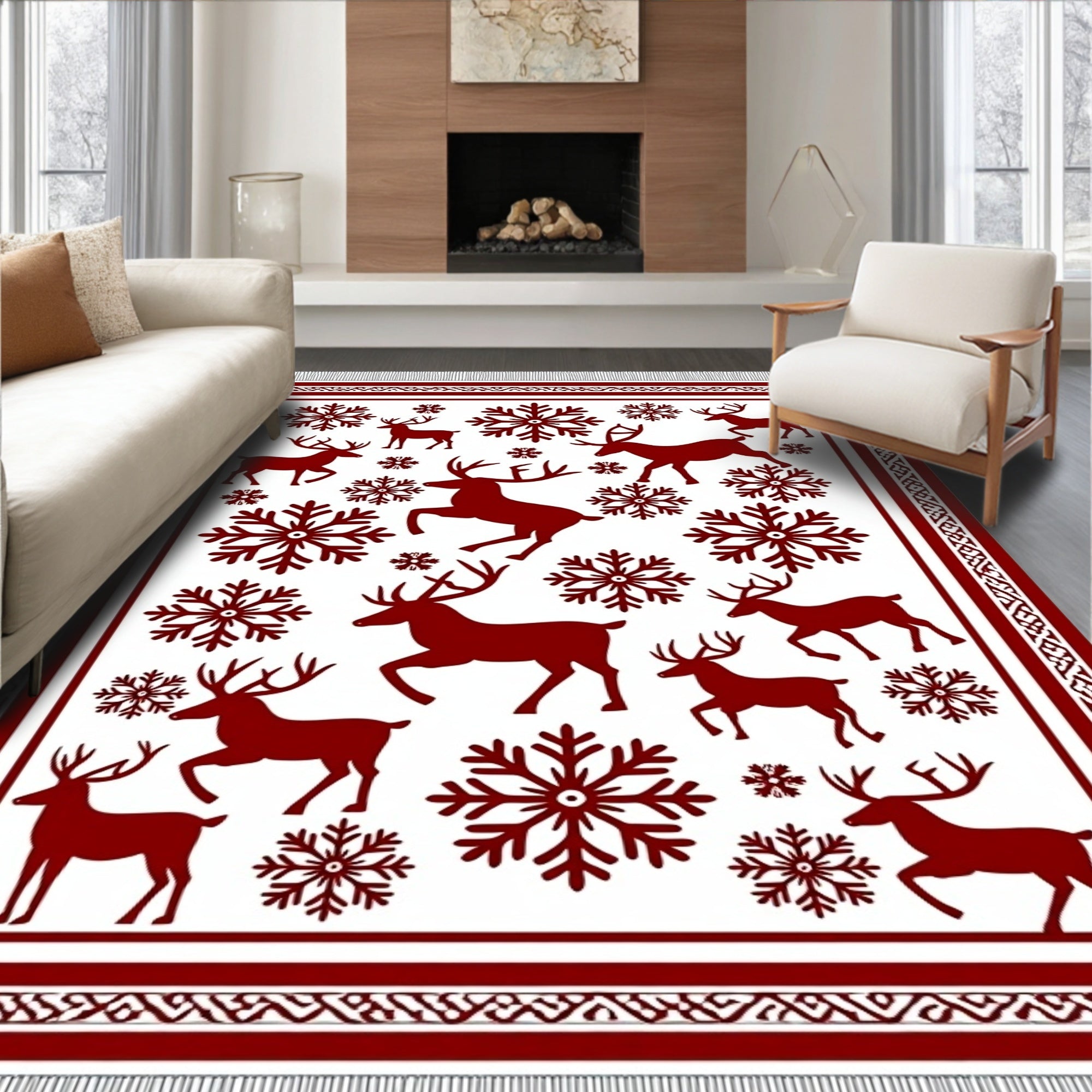 Deep Red Snowflake Stag Collection Rug