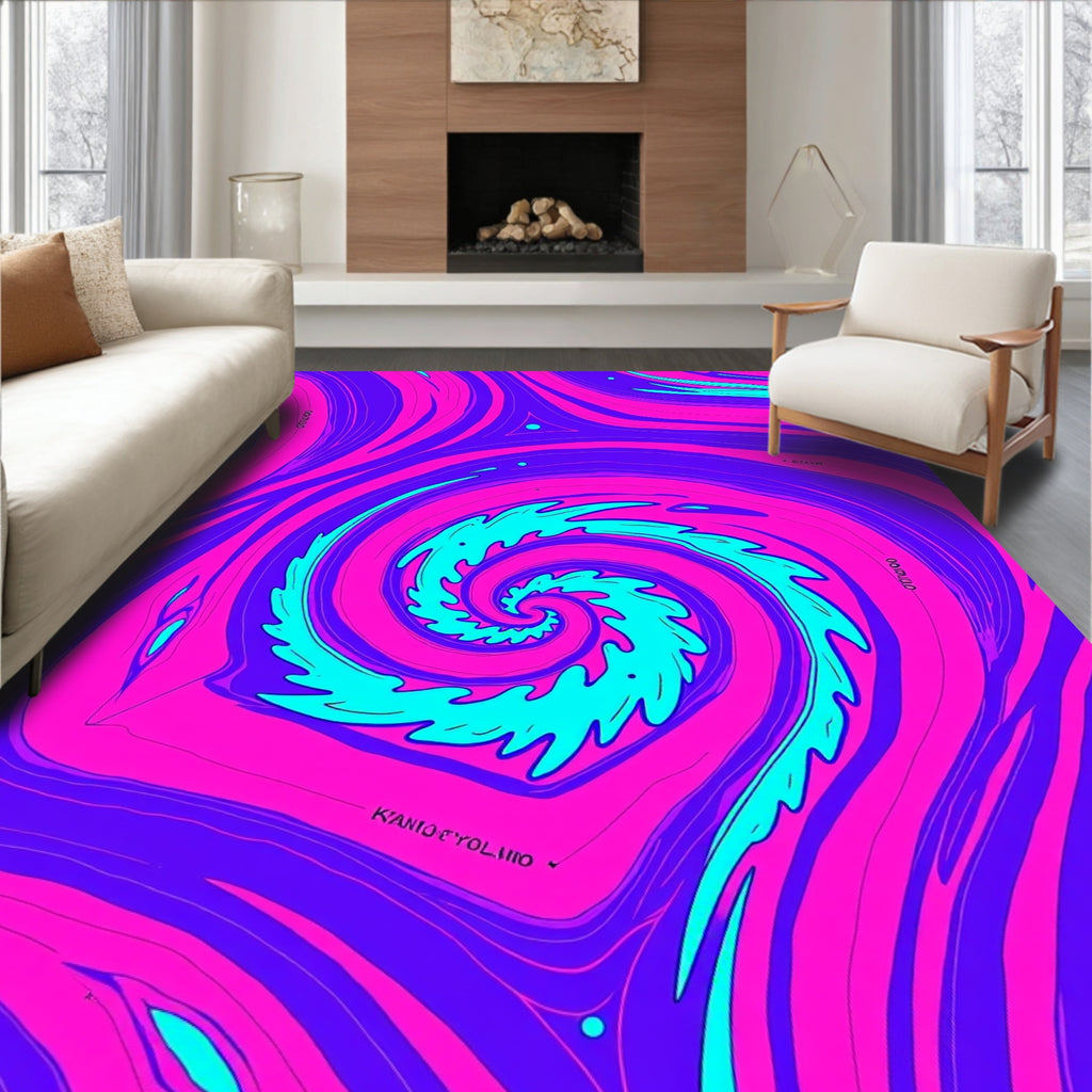 Vivid Pink Teal Swirl Spiral Rug