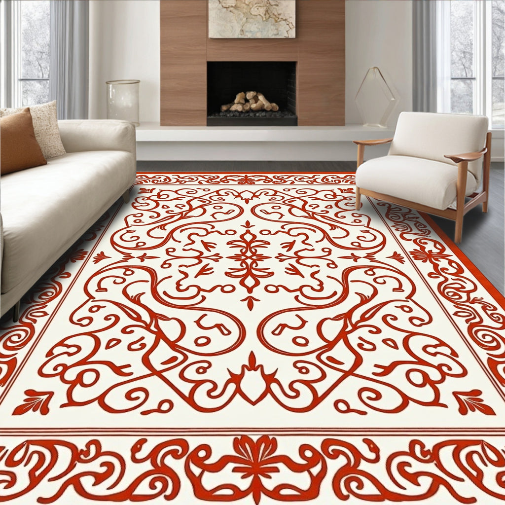 Crimson Elegant Scrollwork Medallion Rug