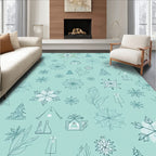 Mint Green Snowflake Winter Scene Rug