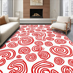 Red White Swirls Abstract Rug