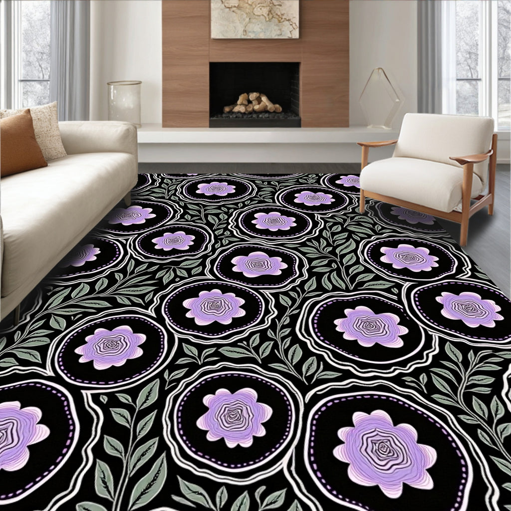 Purple Lavender Scrolled Floral Accents Rug