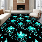 Aquatic Teal Bioluminescent Floral Swirls Rug