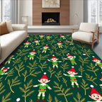 Green Elf Evergreen Whimsical Winter Scene Rug