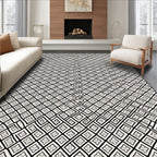 Geometric Diamond Maze Black Cream Rug
