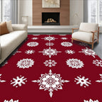 Crimson White Snowflake Starburst Rug