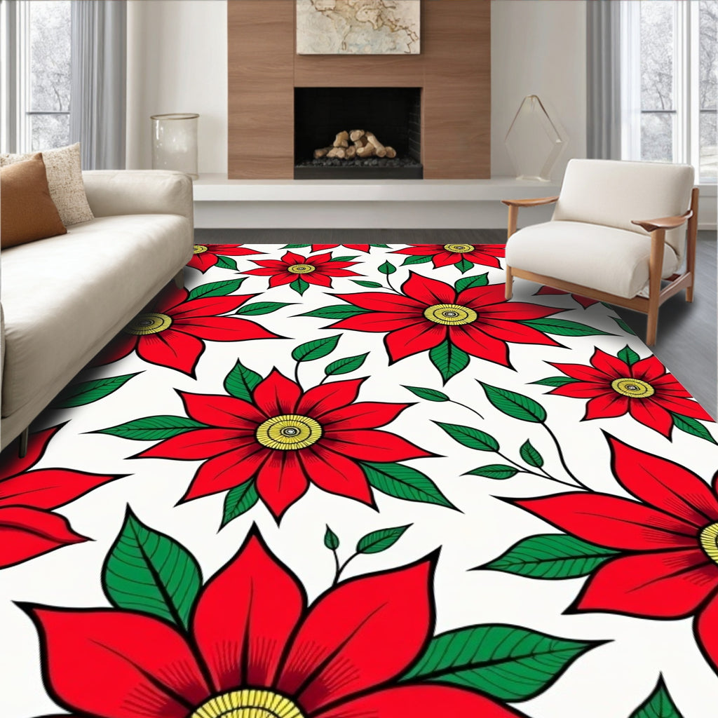 Vibrant Red Floral Stem Rug