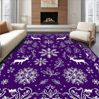 Winter Deer Snowflake Floral Border Rug