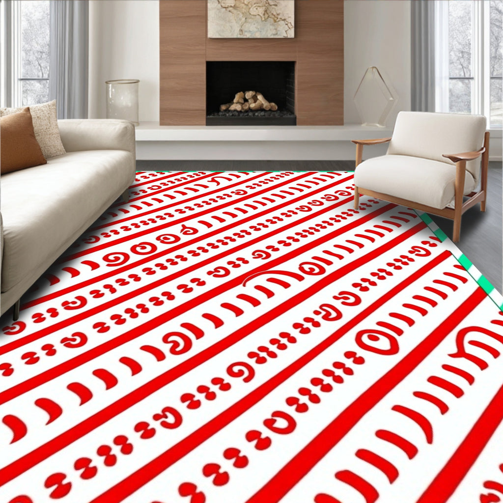 Diagonal Red Swirl Ribbon Stripe Rug