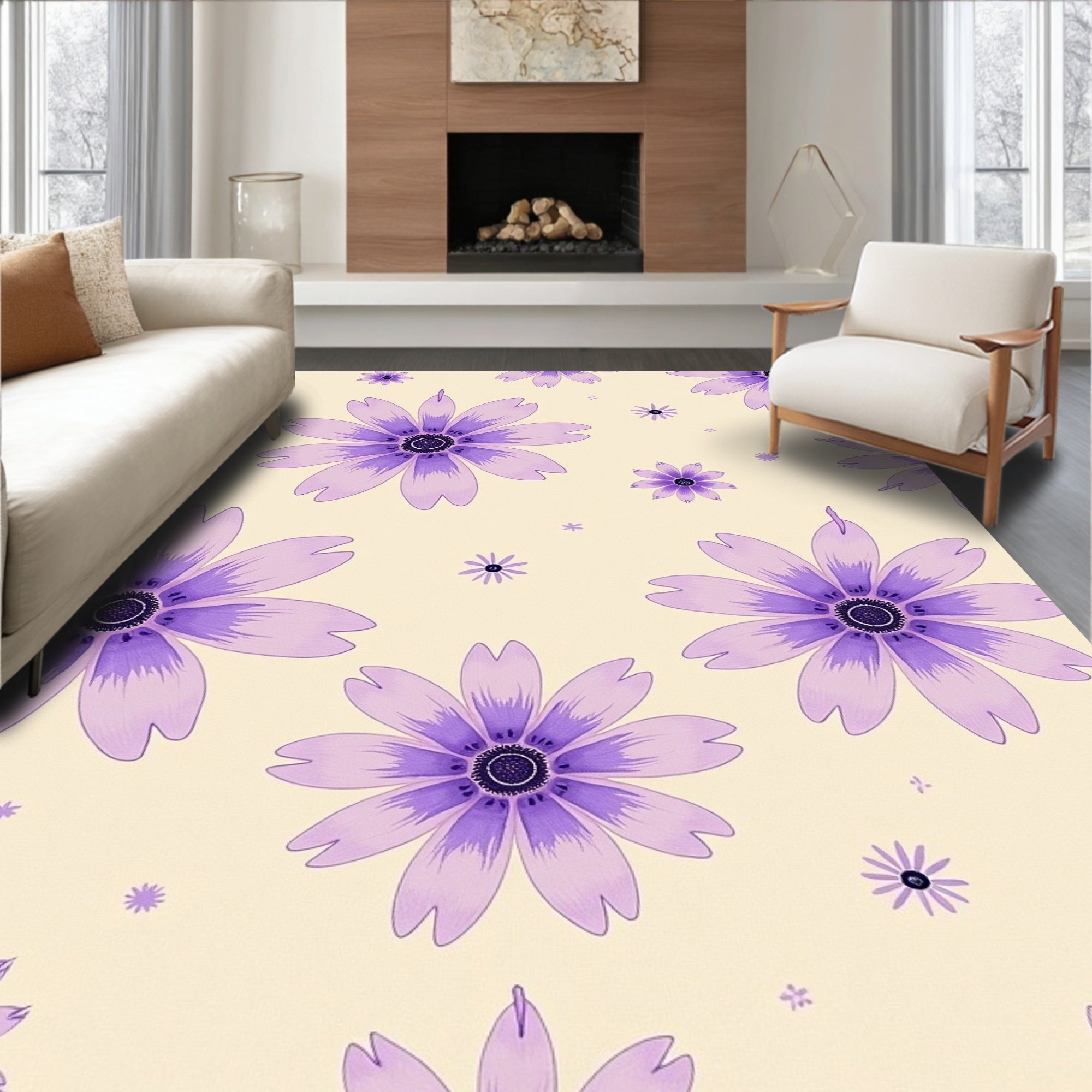 Whimsical Purple Daisy Meadow Rug