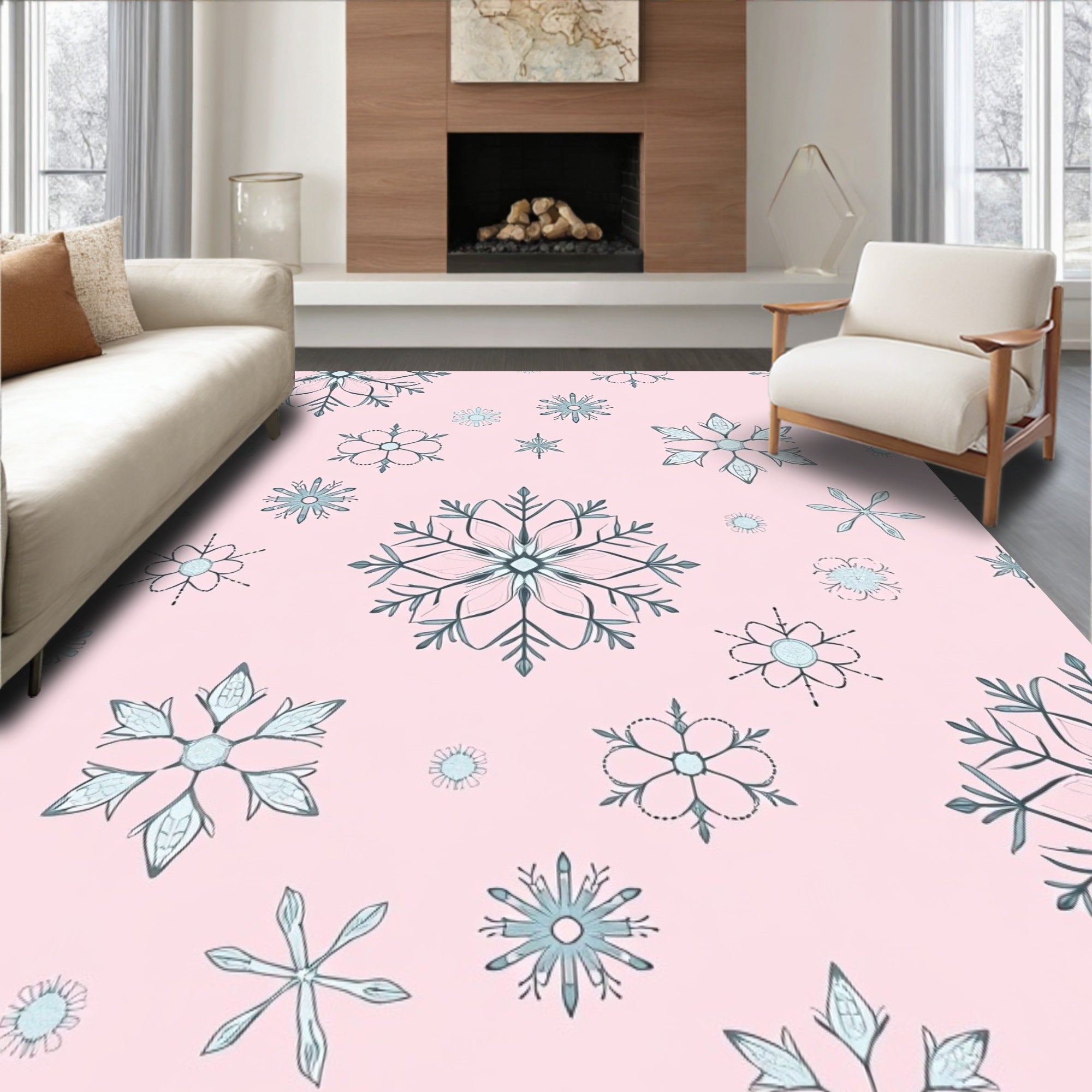 Pink Winter Snowflake Arrangement Rug