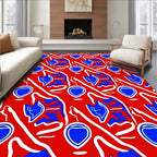 Vibrant Red Blue Abstract Organic Forms Rug