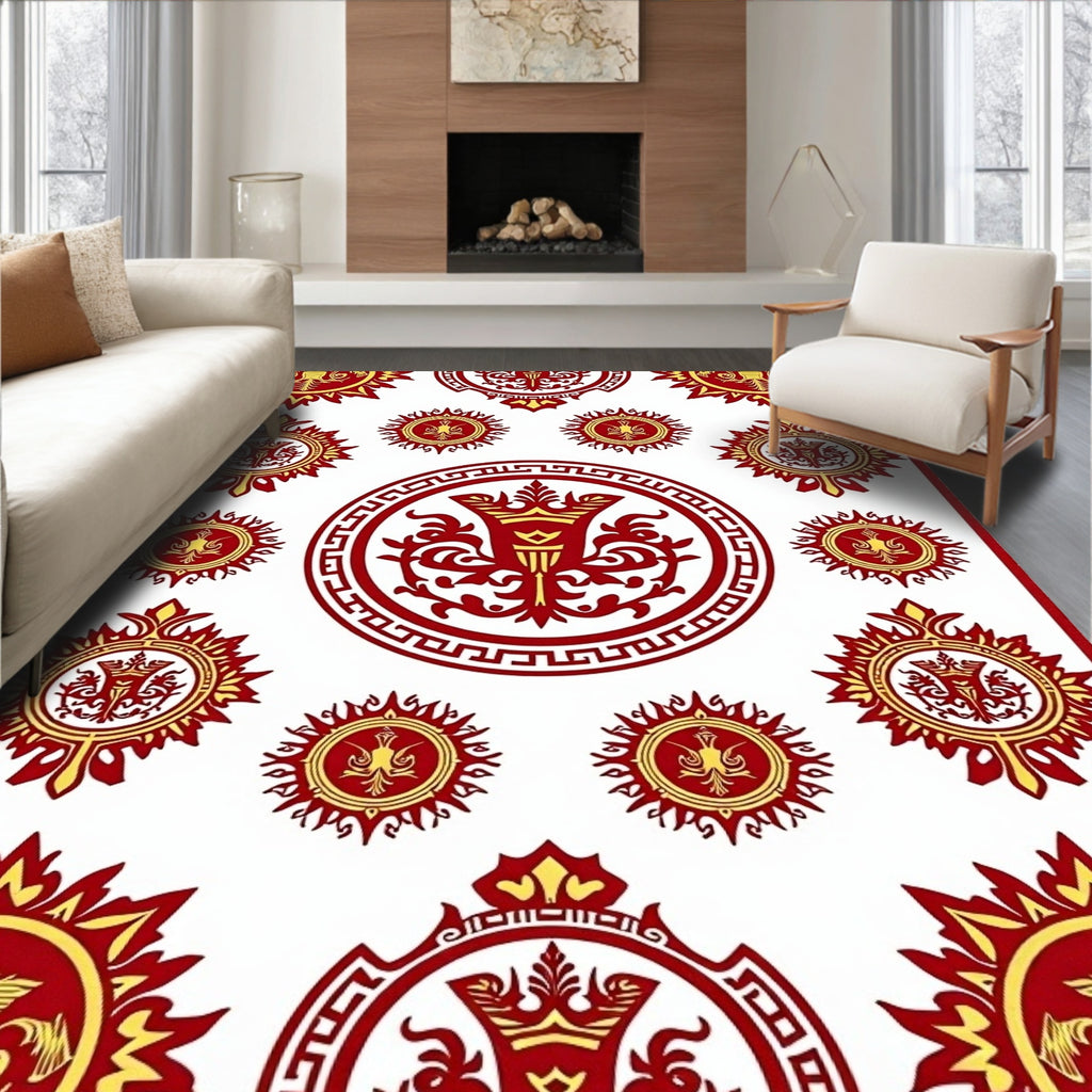 Crimson Gold Circular Emblems Rug