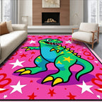 Playful Green Dinosaur Pink Star Rug