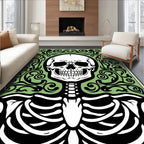 Eerie Black Skeleton Green Floral Scroll Rug