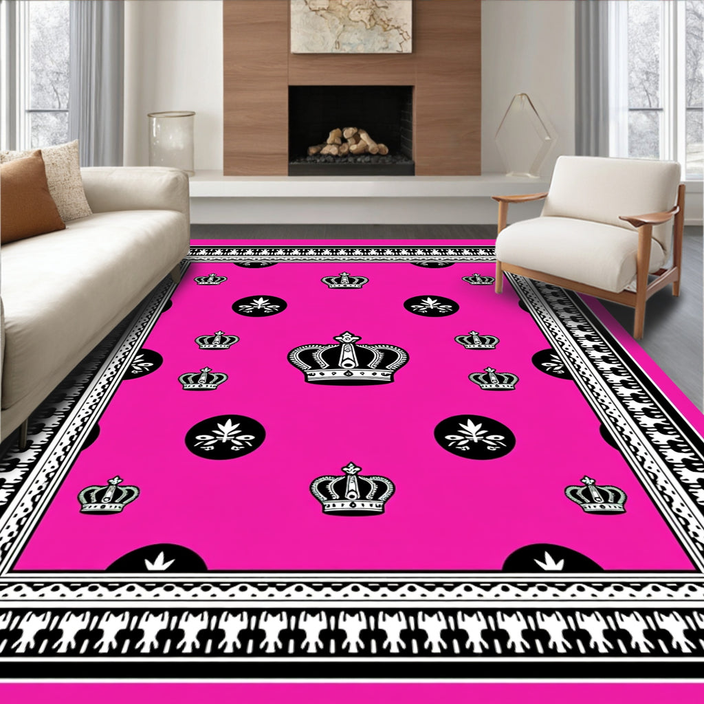 Vibrant Pink Crown Medallion Border Rug
