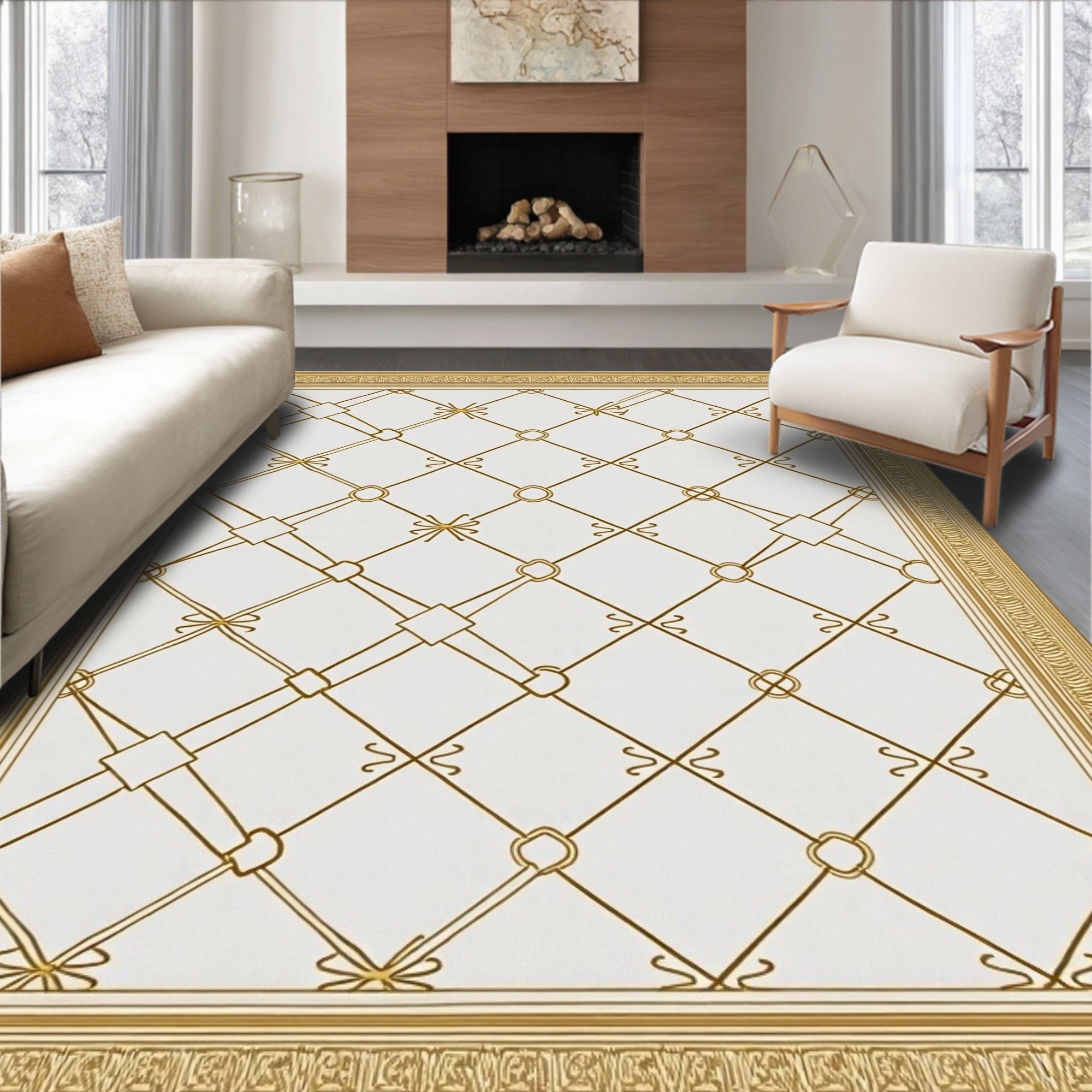 Gold Lattice Contemporary Geometric Rug