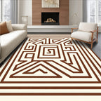 Brown Cream Geometric Maze Rug
