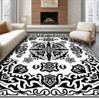 Bold Black and White Floral Mandala Rug