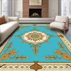 Turquoise Gold Floral Medallion Border Rug