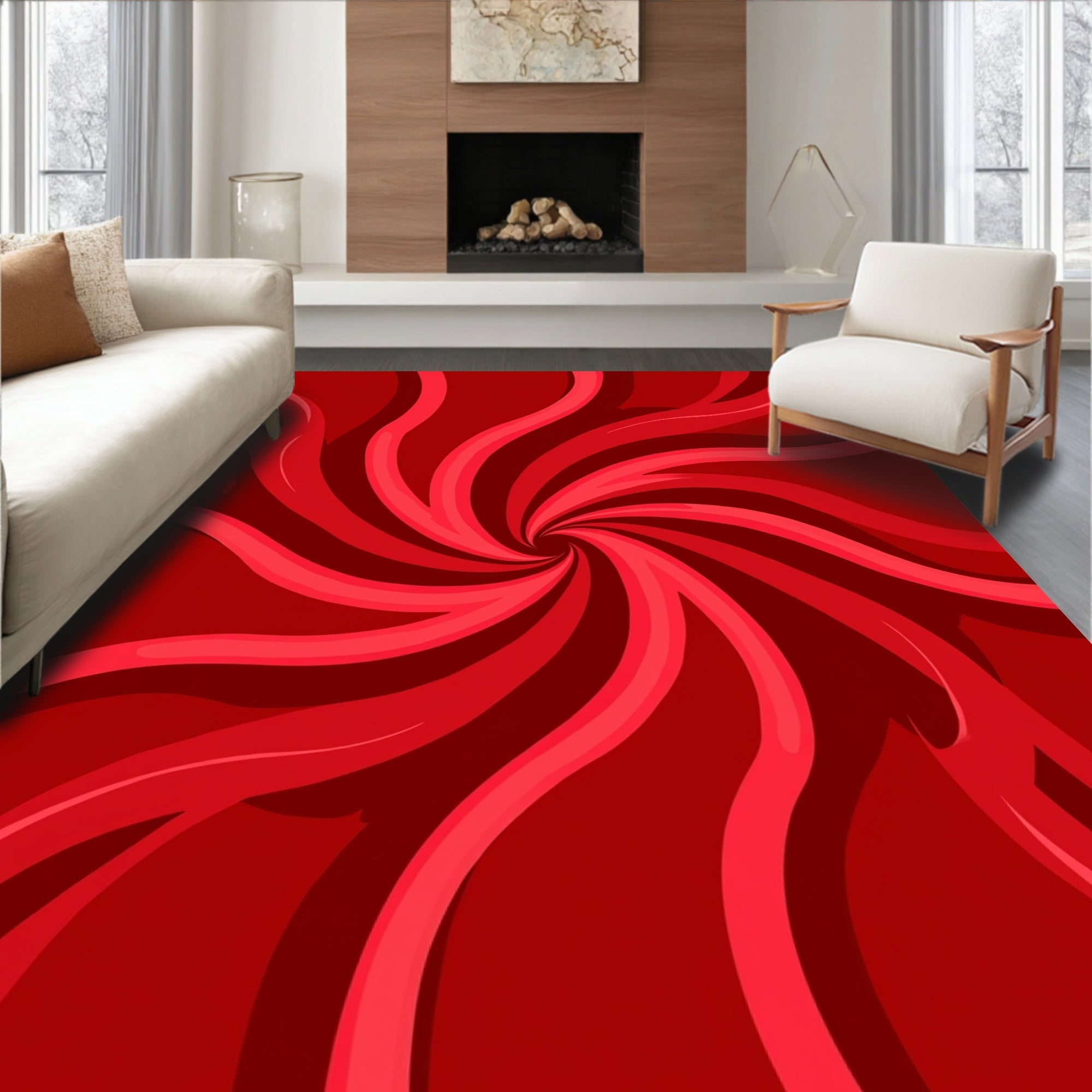 Crimson Swirl Ribbon Abstract Rug