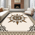 Earthy Brown Floral Medallion Border Rug