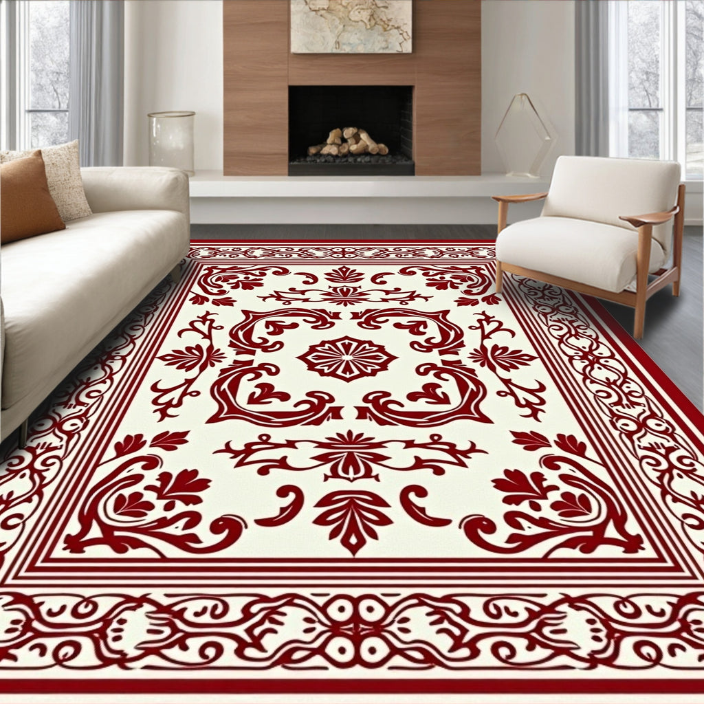 Elaborate Crimson Victorian Floral Rug
