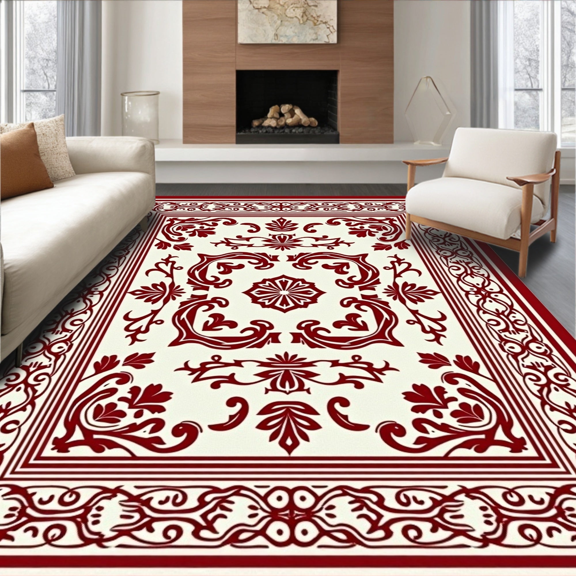 Elaborate Crimson Victorian Floral Rug