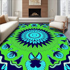 Vibrant Blue Green Floral Mandala Rug