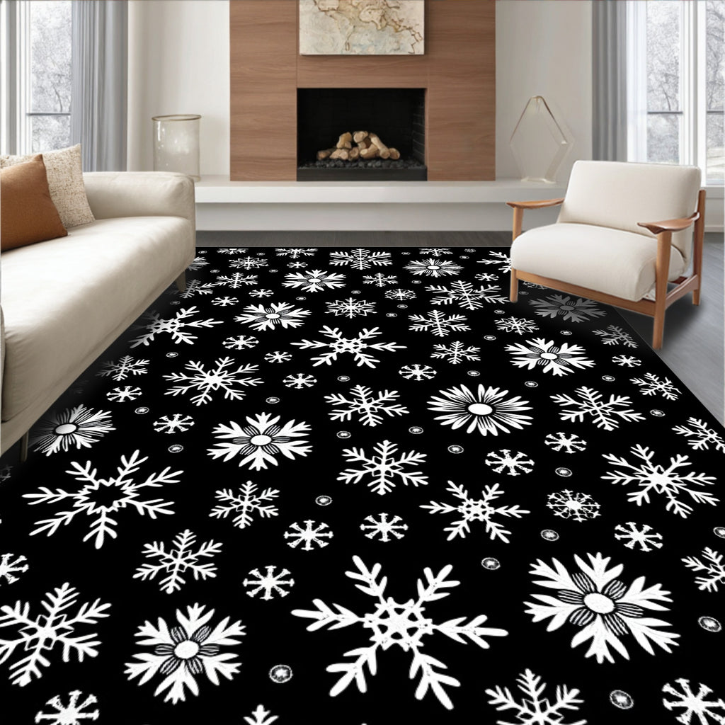 Dazzling White Snowflakes on Black Rug