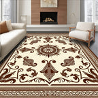 Brown Cream Damask Floral Medallion Rug