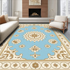 Light Blue Golden Floral Medallion Rug