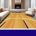 Natural Wood Grain Blue Court Lines Rug