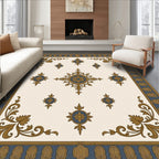 Classic Gold Blue Floral Medallion Rug