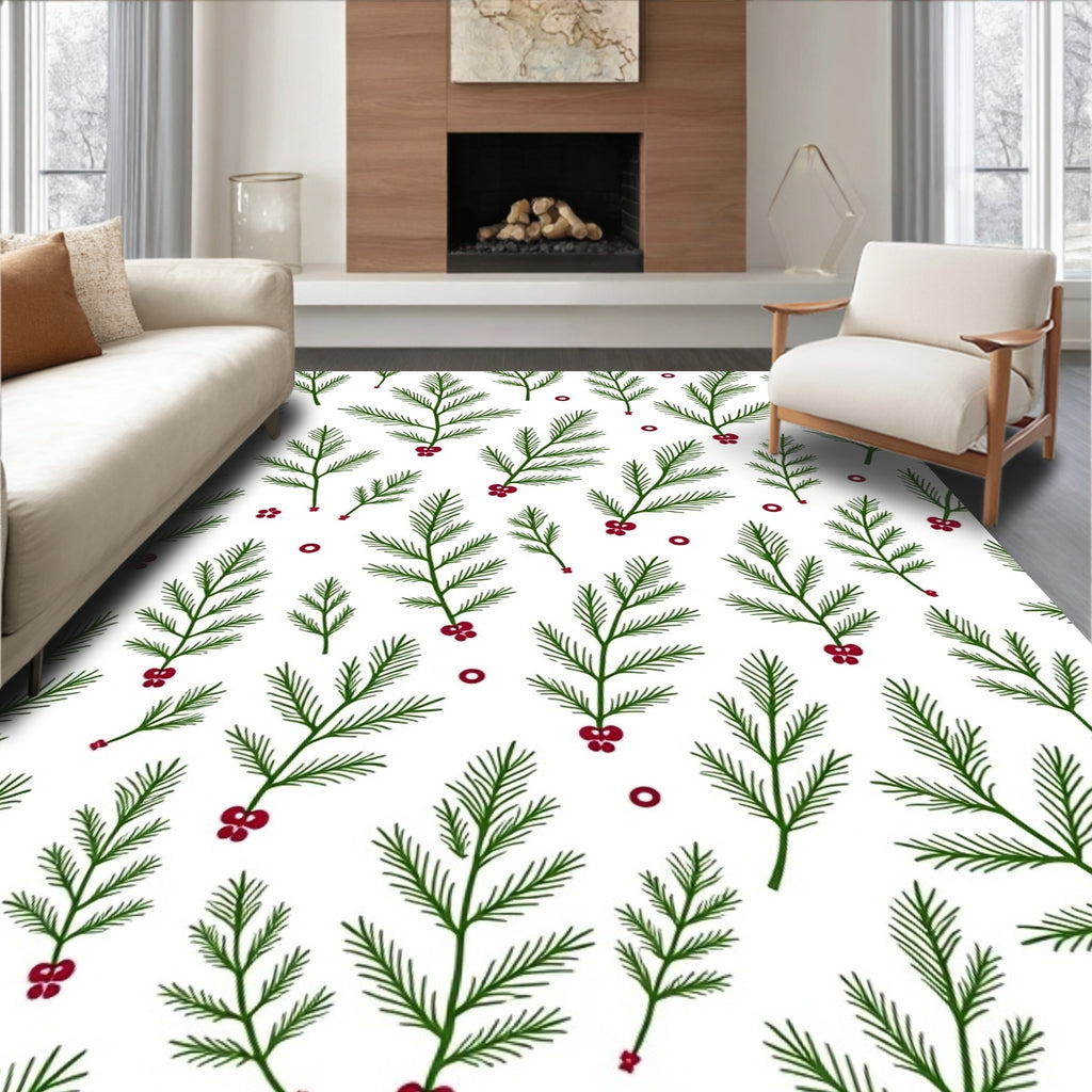 Evergreen Sprigs with Red BerriesRug Rug
