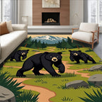 Woodland Bear Family Snowy Mountain Scene Rug