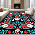 Whimsical Gnome Red Aqua Floral Border Rug