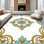 Teal Gold Floral Medallion Border Rug