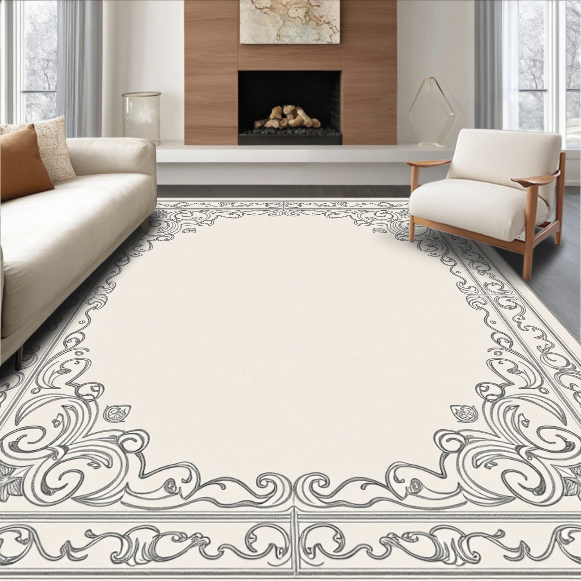 Classic Ivory Scroll Border Rug