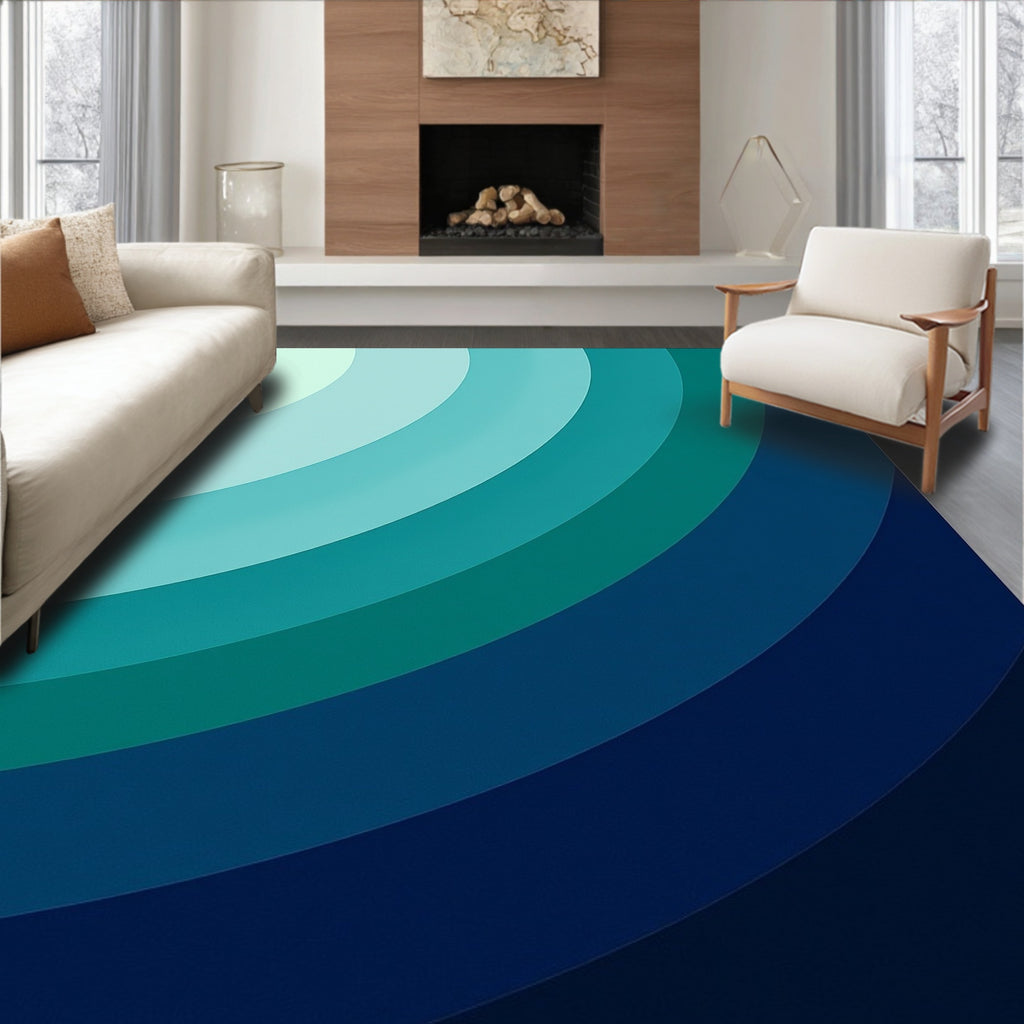 Deep Blue Teal Gradient Arc Rug