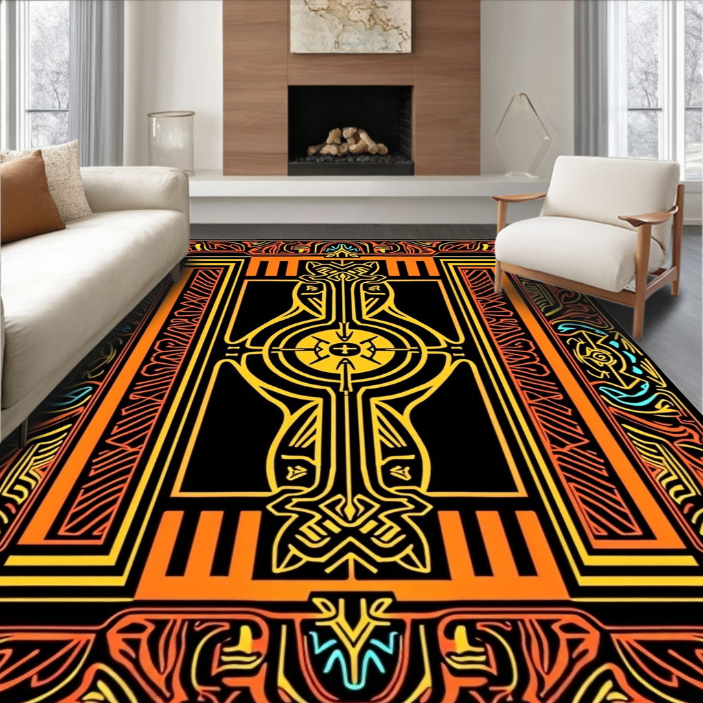 Bold Orange Yellow Black Abstract Symbol Rug