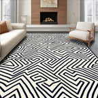 Abstract Black White Maze Lines Rug